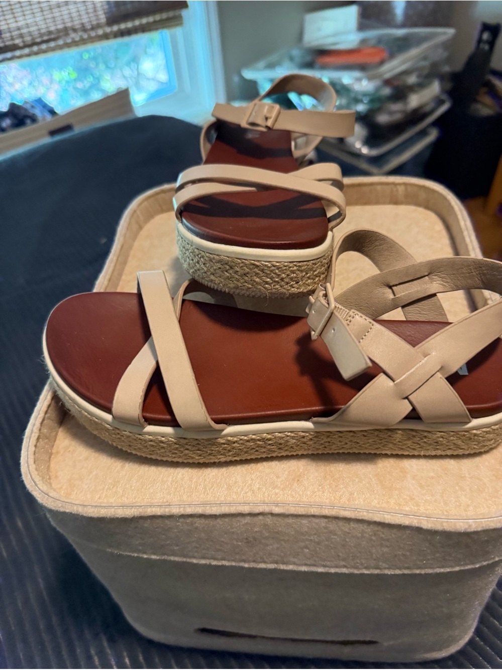 Neutral Beige Strappy Platform Sandals for Women